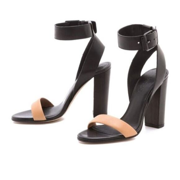 Vince Heels 39.5 / 9.5 Heels Black Leather Alexa Chunky Heel Open Toe Pumps - Picture 1 of 13